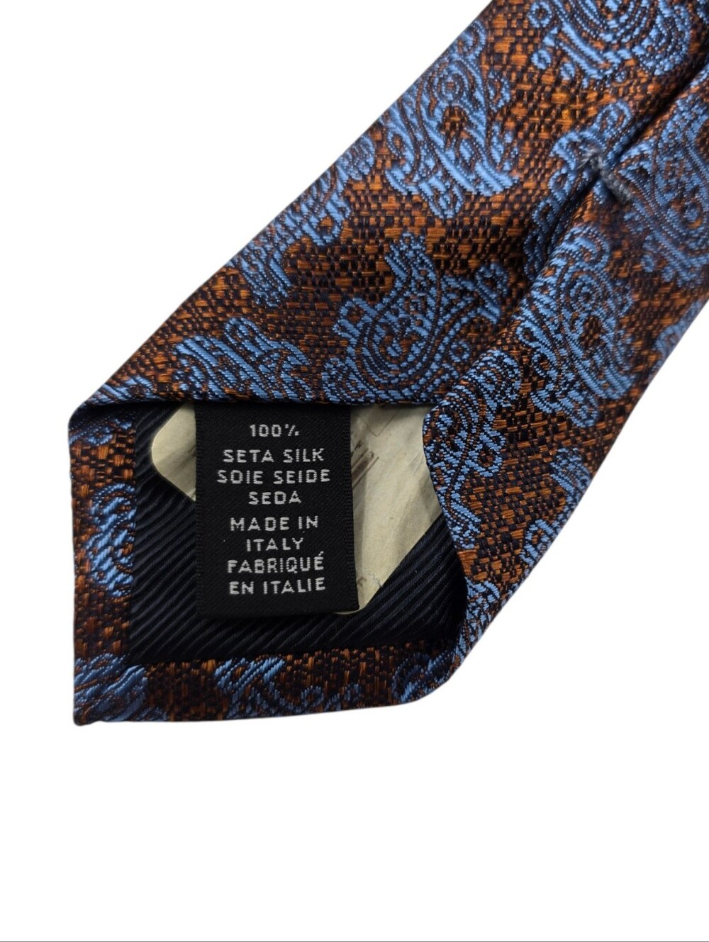 Ermenegildo Zegna Silk Paisley Neck Tie Copper Brown Blue Classic Width Reg - Picture 7 of 8